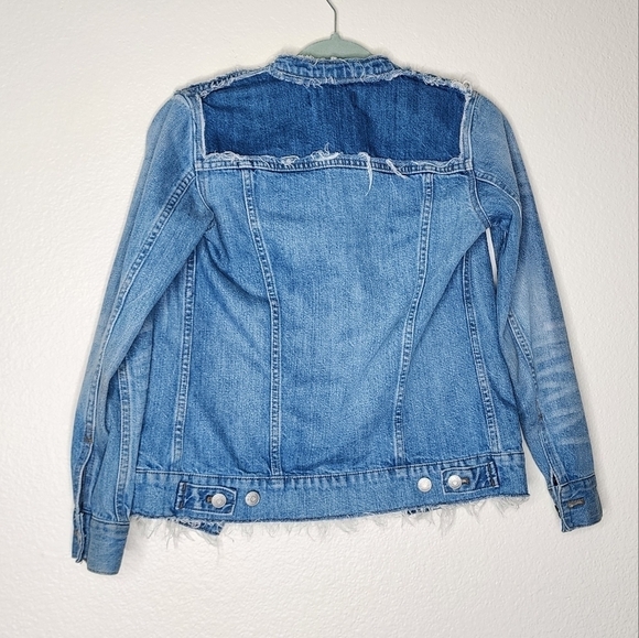 Madewell Thunder Cloud Distressed Collarless Denim Jacket XS - Picture 5 of 8